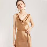 22 Momme Elegant Sleeveless Women's Silk Dress Cowl Neck Midi Silk Dress - slipintosoft