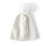 Solid Cashmere Knitted Hat with Fur Pom Cashmere Ear Muffs Warm Hats Cashmere Beanie Cashmere Hats