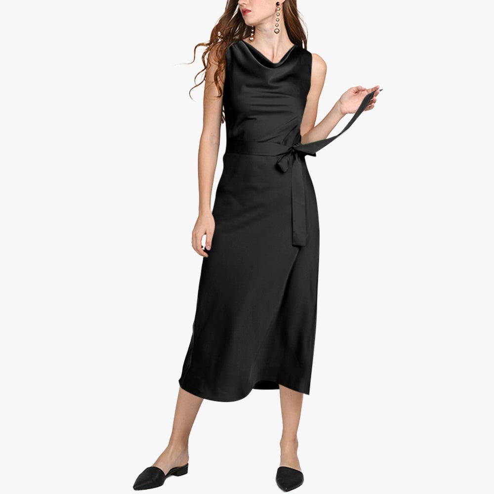 Ladies sleeveless Cowl Neck Silk Dress - slipintosoft