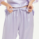 Summer Lavender Silk Pajama Set With Chiffon Ruffles - slipintosoft