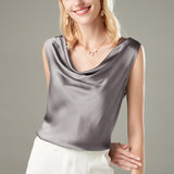 Versatile Ladies Silk Sleeveless Blouse 100% Mulberry Silk Cowl Collar Tops - slipintosoft