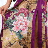 Vintage Floral Pattern Women Luxury Long 100% Pure Mulberry Silk Kimono Robe - slipintosoft