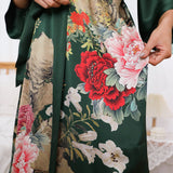 Vintage Floral Pattern Women Luxury Long 100% Pure Mulberry Silk Kimono Robe - slipintosoft