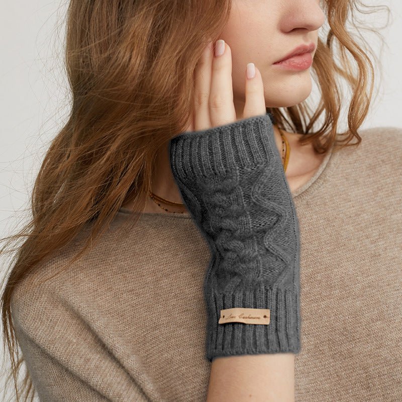 Women Half Finger Cashmere Gloves Warm Knit Fingerless Cashmere Gloves Common Size - slipintosoft