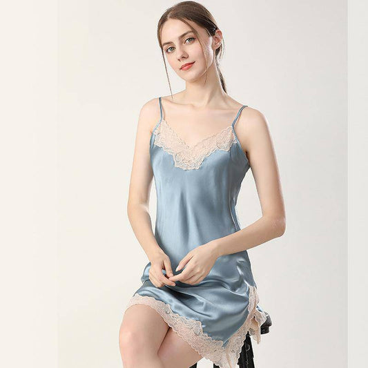 Short Silk Nightgown and Robe Set SIlk Nightgown sets with Lace -  slipintosoft