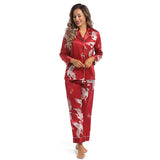 Kvinnor Silk Pyjamas Set Crane Printed Ladies Underbara siden nattkläder