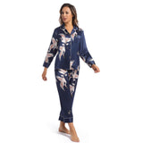 Kvinnor Silk Pyjamas Set Crane Printed Ladies Underbara siden nattkläder