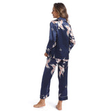 Kvinnor Silk Pyjamas Set Crane Printed Ladies Underbara siden nattkläder