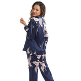 Kvinnor Silk Pyjamas Set Crane Printed Ladies Underbara siden nattkläder