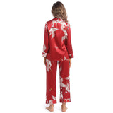 Kvinnor Silk Pyjamas Set Crane Printed Ladies Underbara siden nattkläder