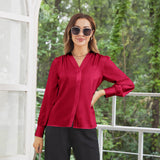 Women Long Sleeves V Neck Silk Blouse - slipintosoft