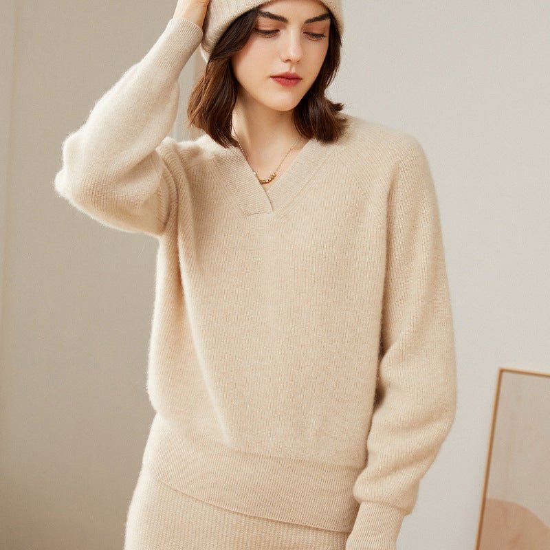 Women's 100% Superfine Cashmere V-Neck Sweater - slipintosoft