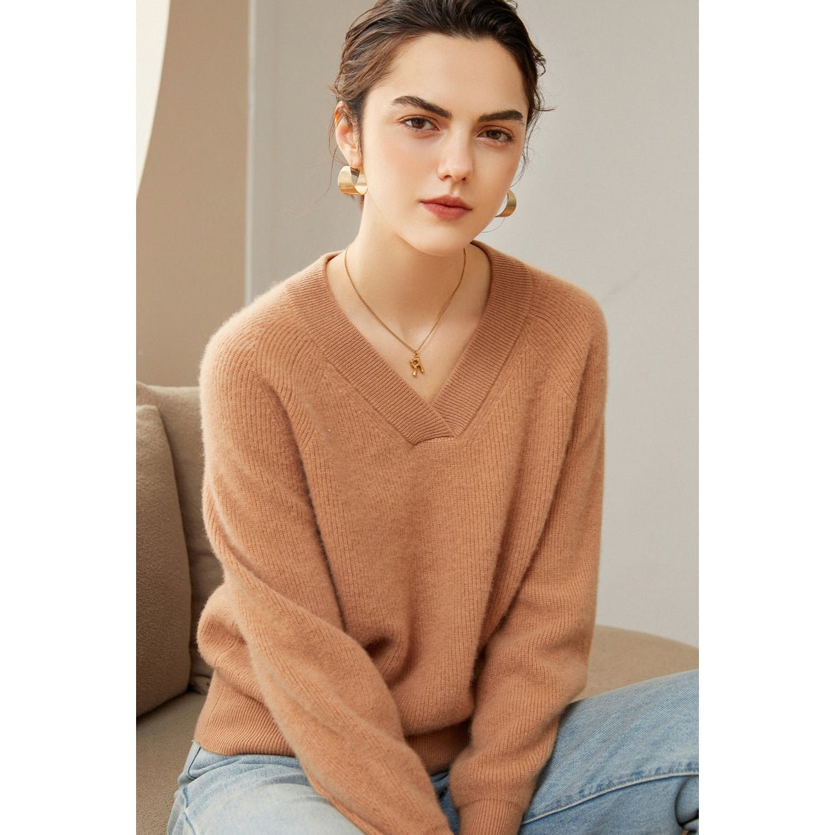 Women's 100% Superfine Cashmere V-Neck Sweater - slipintosoft