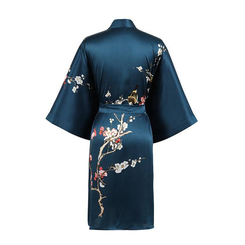 Women's Blossom Printing Short Pure Silk Kimono Robes