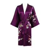 Women's Blossom Printing Short Pure Silk Kimono Robes