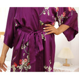 Women's Blossom Printing Short Pure Silk Kimono Robes