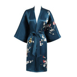 Women's Blossom Printing Short Pure Silk Kimono Robes