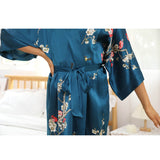 Women's Blossom Printing Short Pure Silk Kimono Robes