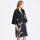 Women's Blossom Printing Short Pure Silk Kimono Robes