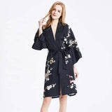 Women's Blossom Printing Short Pure Silk Kimono Robes