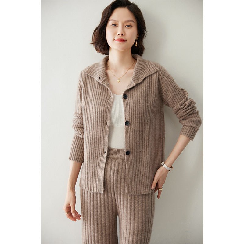 Women's Button-down Cashmere Cardigans Rib-Knit Solid Cashmere Coat - slipintosoft