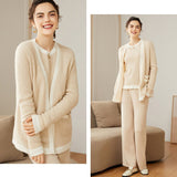 Women's Cable-Knit 100% Cashmere Long Sleeves Colorblock Cardigan - slipintosoft