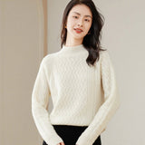 Women's Cable-Knit Cashmere Sweater Half Turtleneck Sweaters Jumpers - slipintosoft