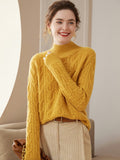 Womens Cable Knitted Cashmere Sweater Half Turtleneck Solid Cashmere Blouses - slipintosoft