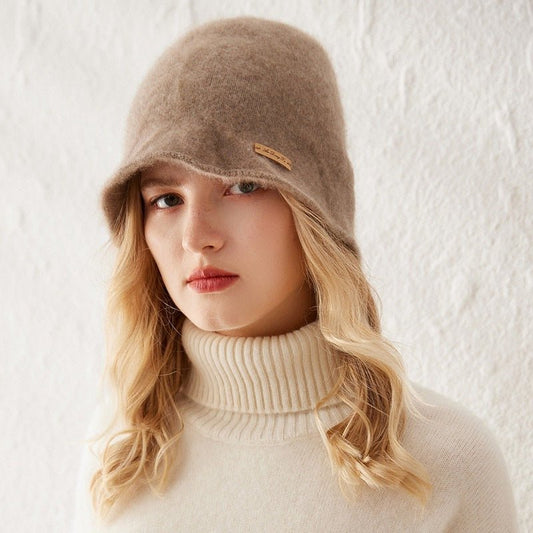 Womens Cashmere Bucket Hat Cashmere Knit Cloche Hat for Fall Winter