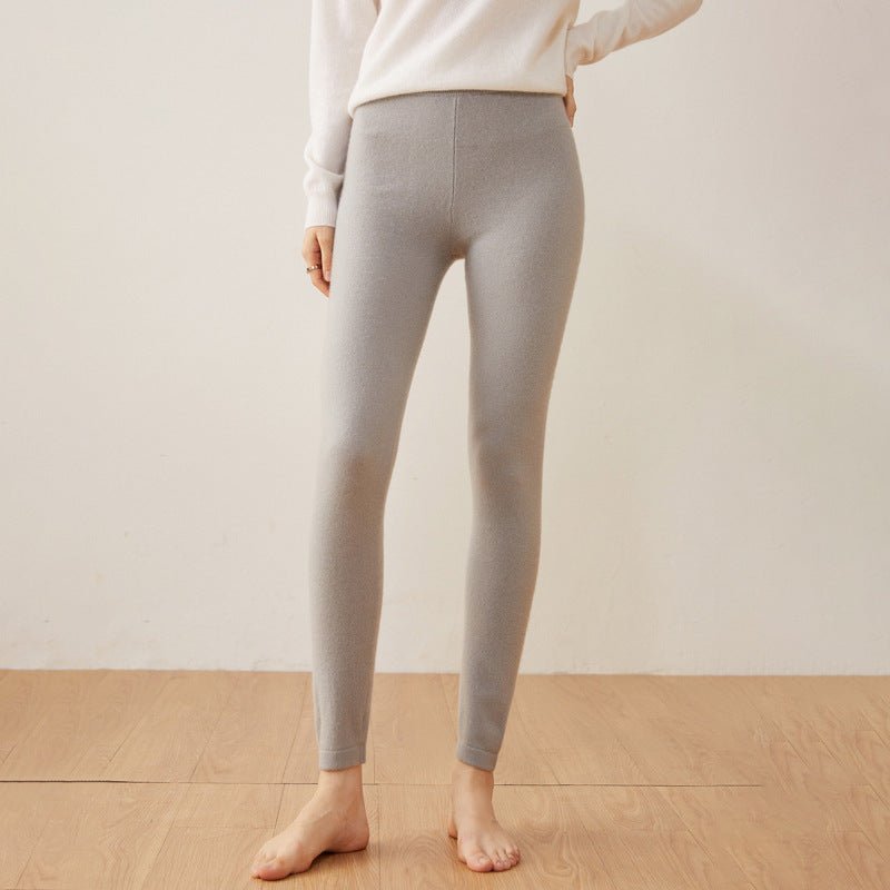 Womens Cashmere Leggings High Waist Cashmere Pants Soft Cashmere Trousers Light Gray XS