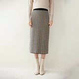 Women's Cashmere Midi Skirt Houndstooth Cashmere Dresses - slipintosoft