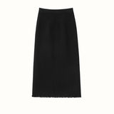 Women's Cashmere Midi Skirt with Tassels High Waist Solid Cashmere Dresses - slipintosoft