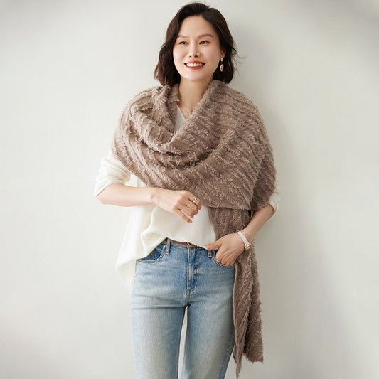 Women's Cashmere Shawl with Tassels Solid Cashmere Scarf - slipintosoft