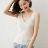 Womens Cashmere Tank Top V Necked Collar Casual Cashmere Tops Ivory XS