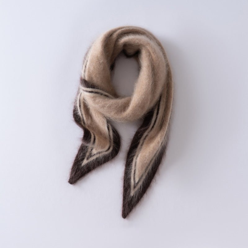 Womens Colorblock Cashmere Triangle Scarf Contrast Stripe Cashmere Neck Scarf Taupe M