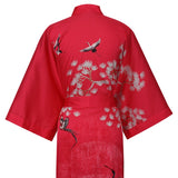 Women's Long Silk Kimono Robe with Belt Cranes Prints Landscape Painting Classic Both Robe - slipintosoft