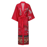 Women's Long Silk Kimono Robe with Belt Cranes Prints Landscape Painting Classic Both Robe - slipintosoft