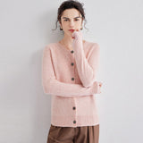 Womens Crew Neck Cashmere Cardigan Button Down Solid Cashmere Sweater Coat - slipintosoft