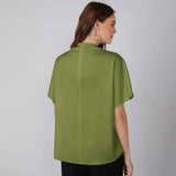 Womens Elegant 100% Mulberry Silk Blouse Short Sleeves Draped Neck Top - slipintosoft