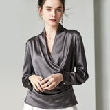 Dam Elegant Silk Blus 100% Mulberry Silk Långärmad Topp