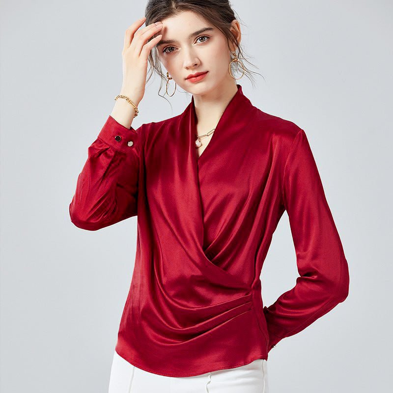 Womens Elegant Silk Blouse 100% Mulberry Silk Long Sleeves Top