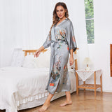 kvinnors Blomma Silk Kimono Robes Blomstertryck 100% Silk Kimono