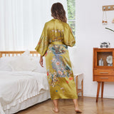 kvinnors Blomma Silk Kimono Robes Blomstertryck 100% Silk Kimono