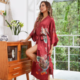 kvinnors Blomma Silk Kimono Robes Blomstertryck 100% Silk Kimono