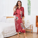 kvinnors Blomma Silk Kimono Robes Blomstertryck 100% Silk Kimono