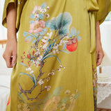 kvinnors Blomma Silk Kimono Robes Blomstertryck 100% Silk Kimono