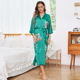 kvinnors Blomma Silk Kimono Robes Blomstertryck 100% Silk Kimono