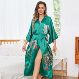 kvinnors Blomma Silk Kimono Robes Blomstertryck 100% Silk Kimono