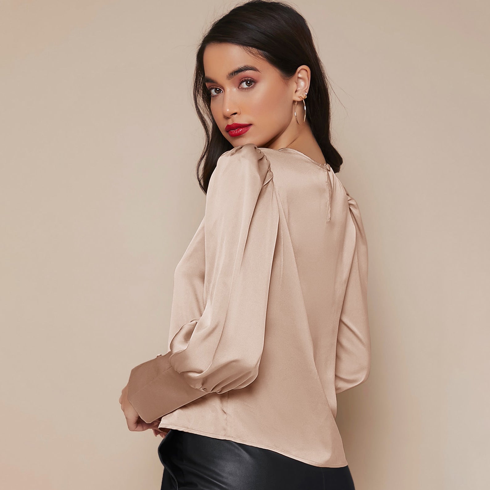 Women's Lantern Sleeve Silk Blouse Long Sleeves Silk Shirt