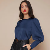 Women's Lantern Sleeve Silk Blouse Long Sleeves Silk Shirt